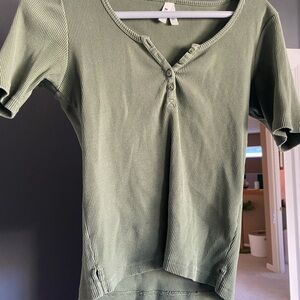 Pact Olive Ribbed Short-Sleeve Henley Tee